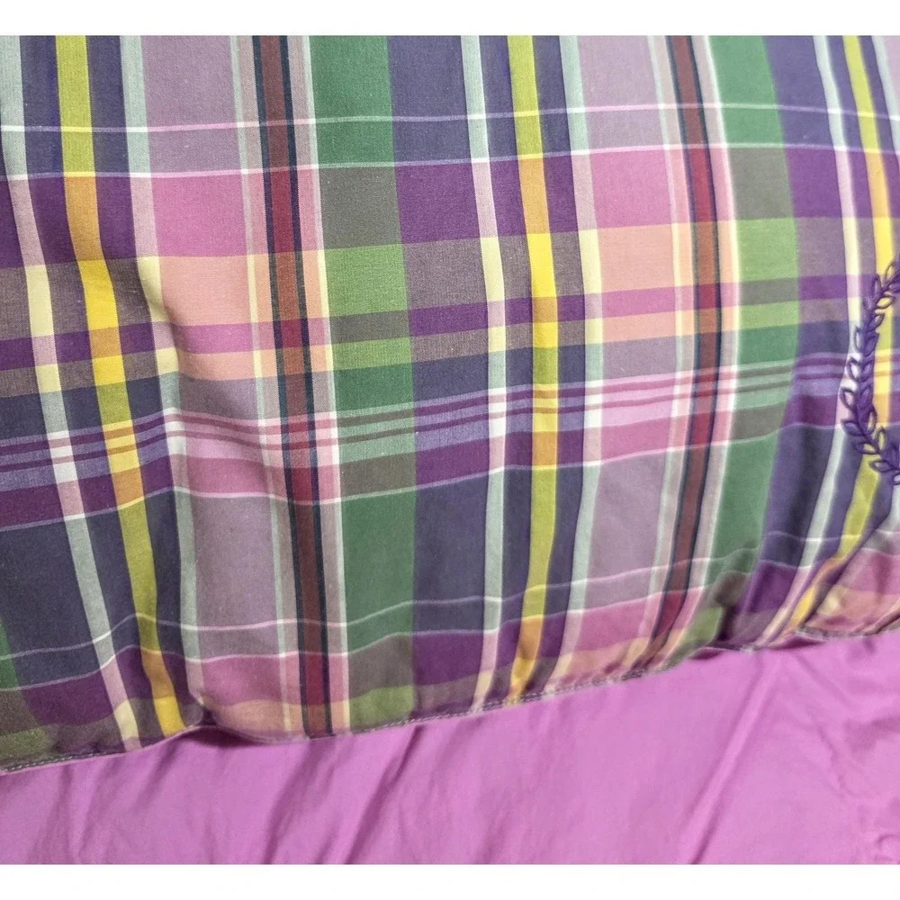 Ralph Lauren Twin Plaid Comforter & Pillow Fuschia Purple Green Pink Cotton Rare